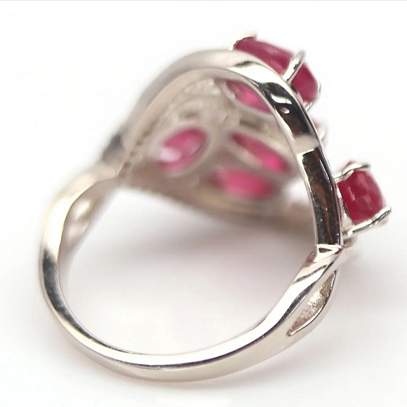 Heated Natural Pink Ruby & CZ Ring 925 Sterling Silver - Picture 3 of 3